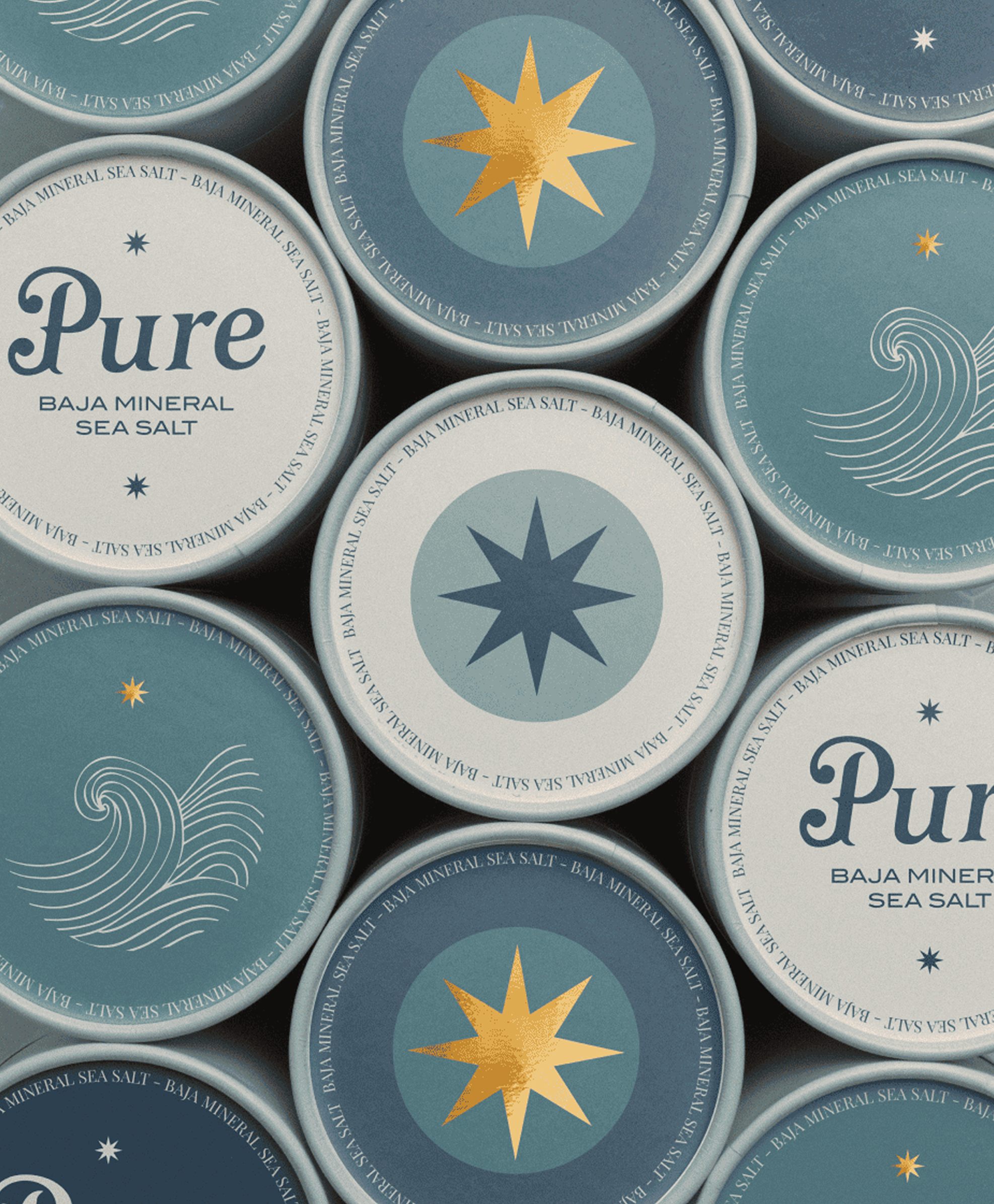 Pure Sea Salt containers with star patterns